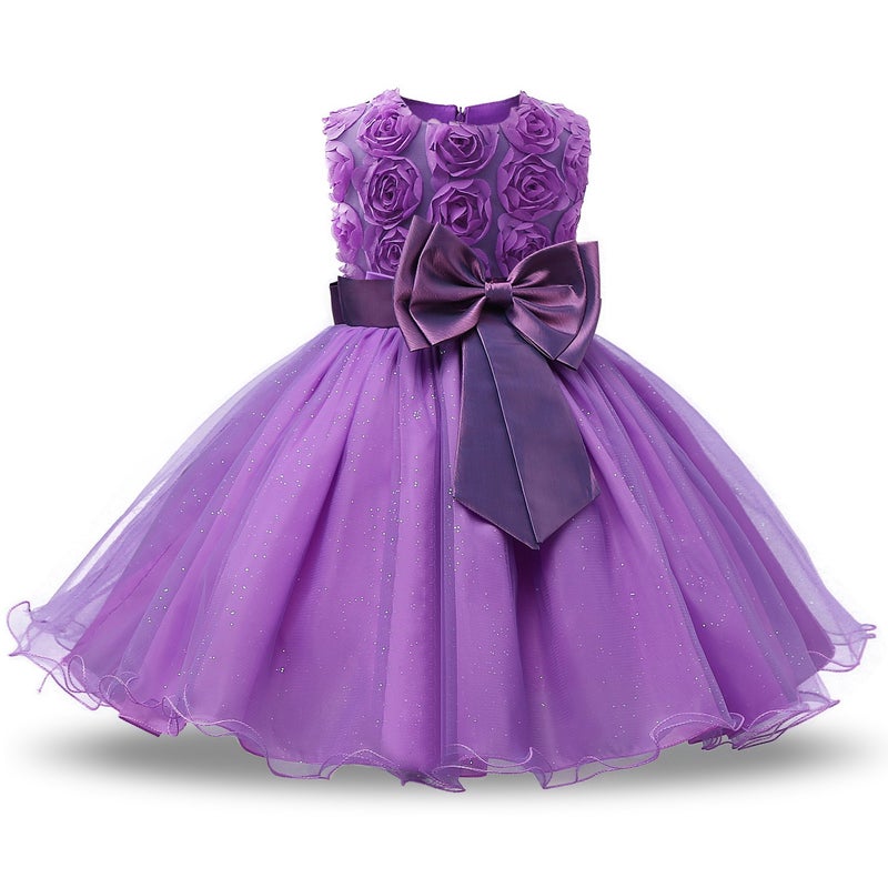 NNJXD Girl Sleeveless Lace 3D Flower Tutu Holiday Princess Dresses Size 3-4 Years Purple - Image 1